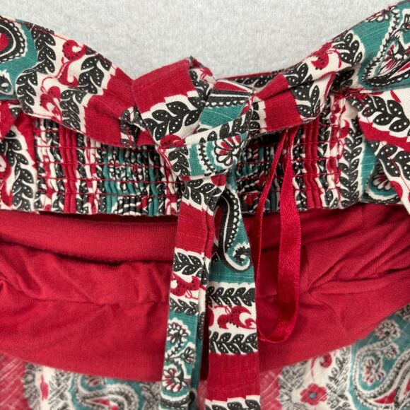 FREE PEOPLE Top XS Bandeau Bandanna Floral Paisley Ruffle Shelf Bra Tie Back Red - Picture 9 of 15